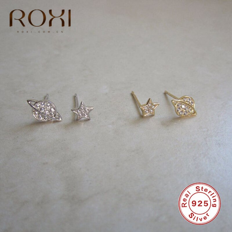 ROXI Asymmetrische Sterne Mond Ohrring 925 Sterling Silber Hypoallergen Nette schick Zucht Ohrringe für Frauen Mädchen Weihnachten Schmuck