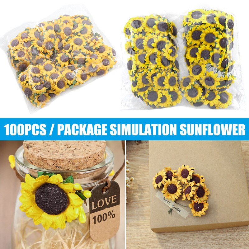 100pcs Homemade Sunflower Simulation Paper Sunflower for DIY Wedding Party Home Decorations LAD
