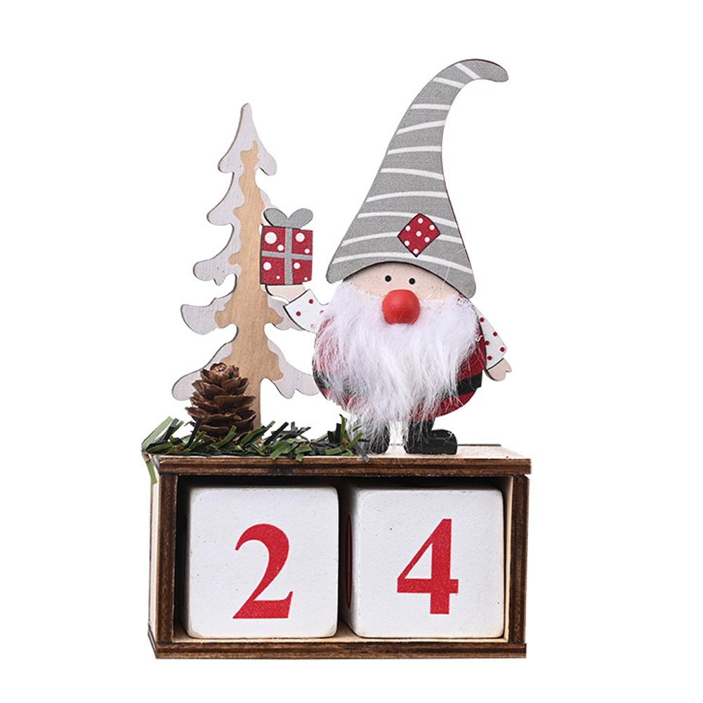 Julekalender adventsnedtælling nisse og fyrrekogle kalender træ skrivebordspynt dekorativ ornament boligdekoration: Grå