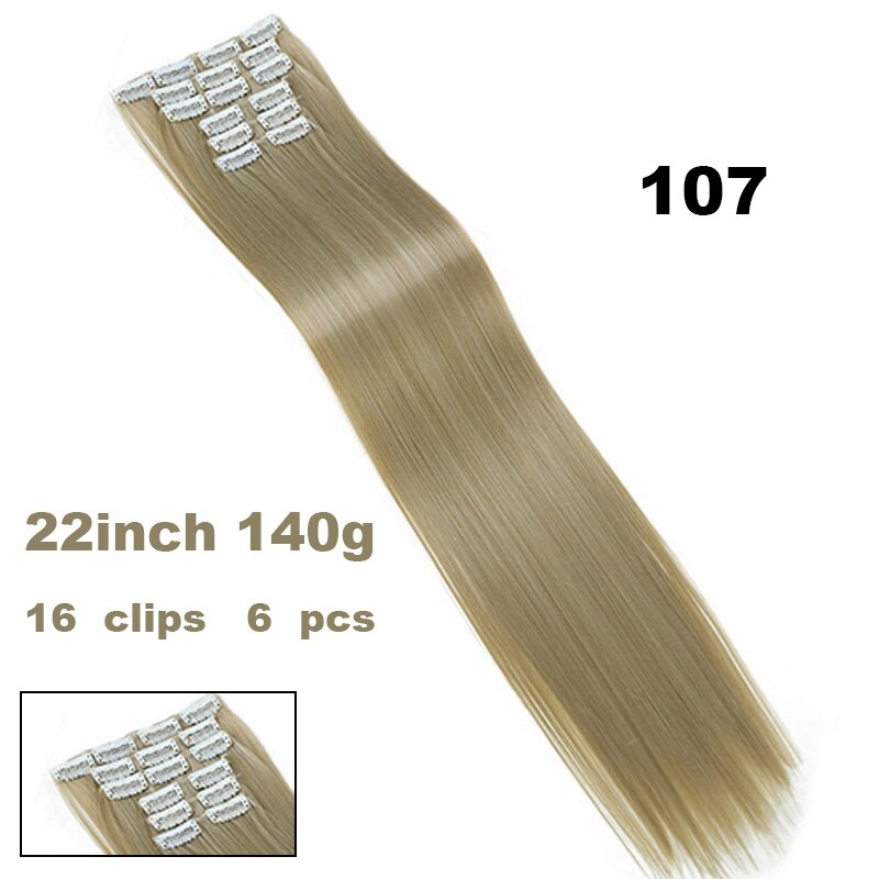 Xuanguang 6 stk/sæt 16 clips 22 tommer fuld hoved clip in hair extension langt glat hår syntetisk hårstykke til kvinder: 107