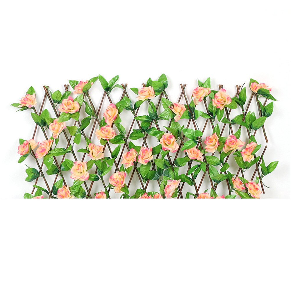 Expandable Faux Privacy Fence Wooden Hedge With Artificial Flowers Leaves Garden Decoration Retractable Fence: Orange 40cm