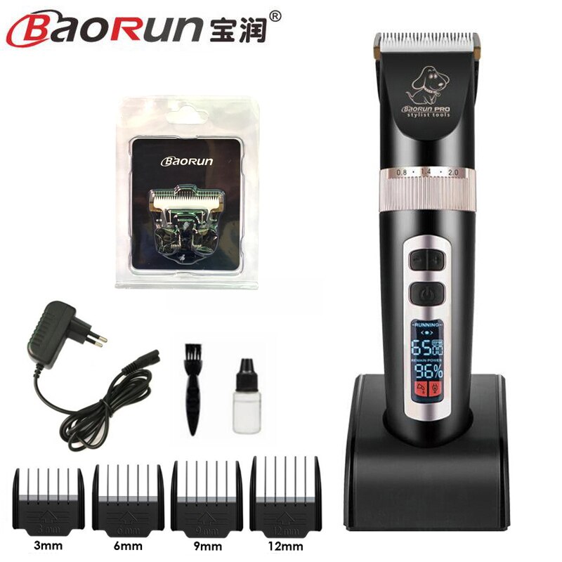 BaoRun P9 Pet Clipper Dog Hair Trimmer Grooming Pets Animal Cat Shaver Electric Scissors Mower Haircut Machine: Black add 1pc blade