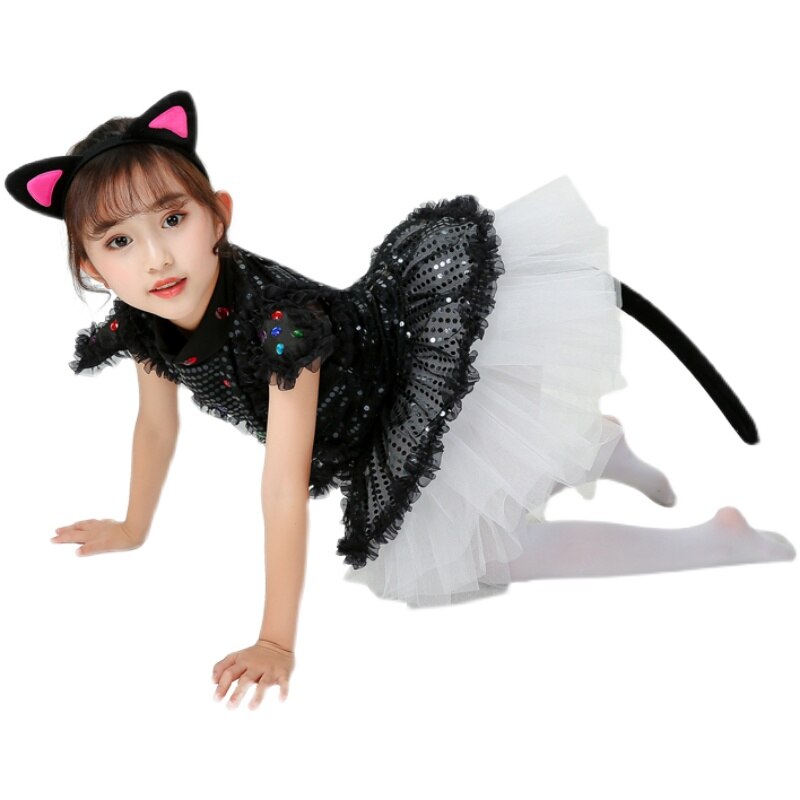 Zwarte Kat Kostuum Voor Kinderen Meisjes Stage Performance Kleding Dier Kleren Kawaii Carnaval Festival Party