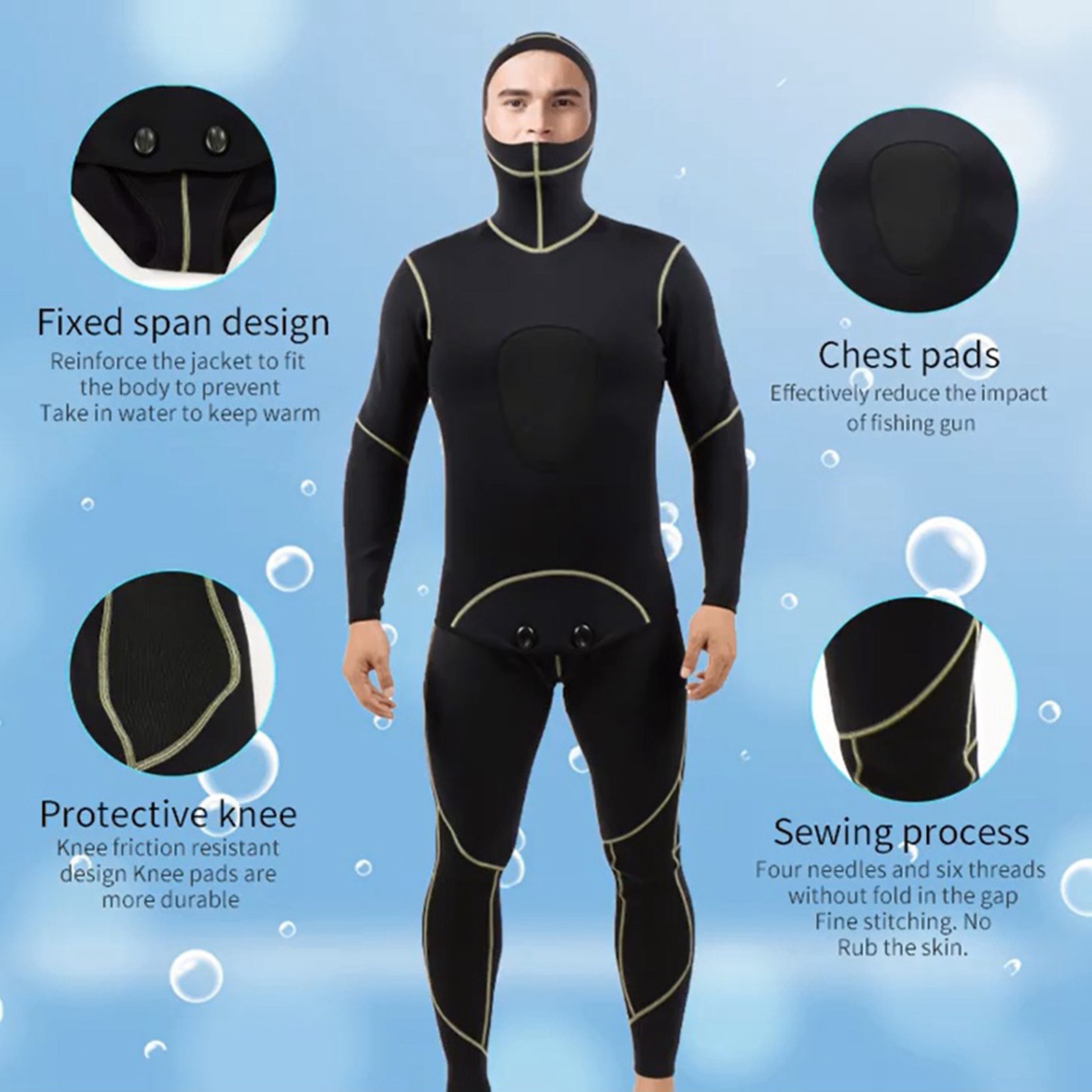 Neoprene 2mm Winter Wetsuit Two Piece Hooded Spearfishing Scuba Diving Suit