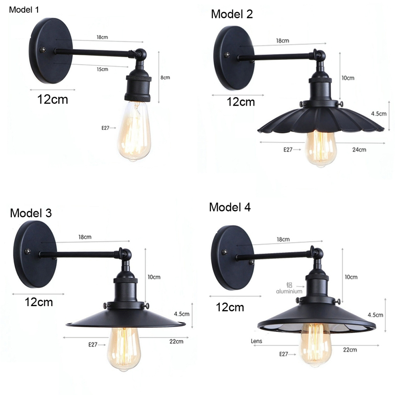 årgang vegglampe jern svart lampeskjerm  e27 ledet-pærer til stue arbeidsrom/soverom/nattbord dårlig innendørs vegglampe retro