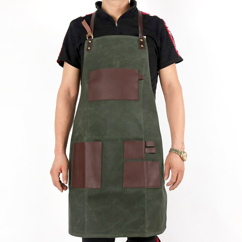 Weeyi vintage grøn vokset lærreds grillforklæder til kvinde mænd unisex forklæder til køkken madlavning bagning bbq kaffebar arbejdsforklæde