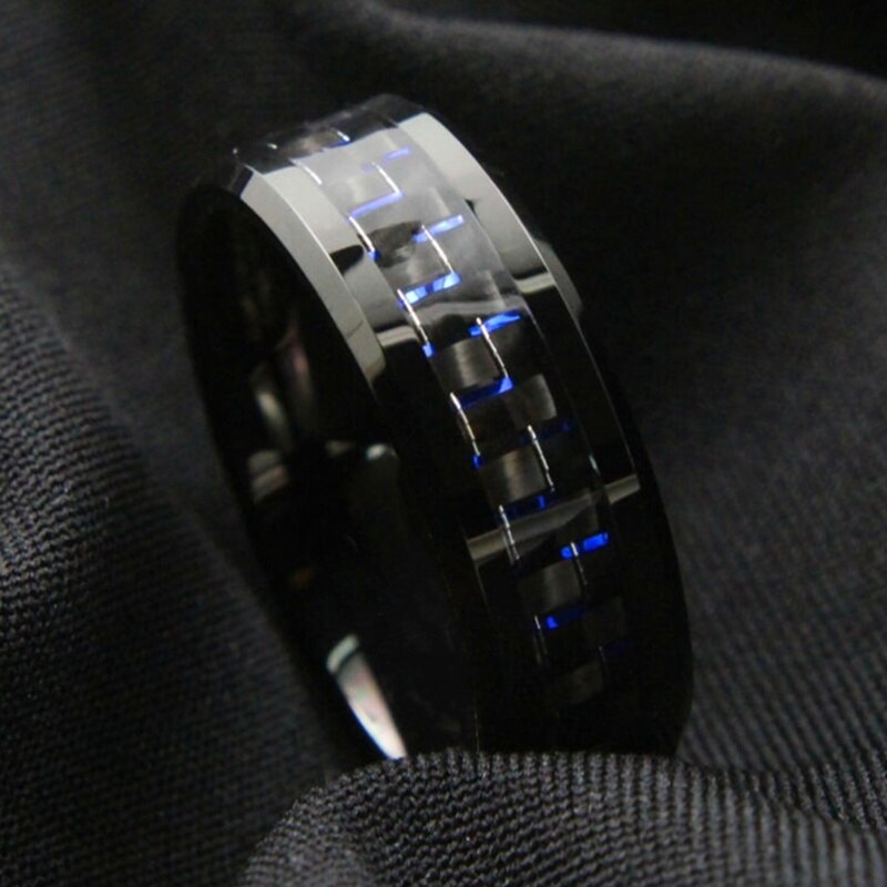 Eenvoudige Mode Mannen Ringen Roestvrij Staal Blauw Carbon Fiber Ringen Bruiloft Voor Vrouwen Sieraden