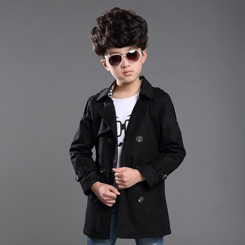 Garçon Trench Coat avec ceinture à manches longues vêtements d'extérieur enfants coupe-vent enfants Trench Coat noir et kaki vêtements d'extérieur 4-16Y: Black / 4T