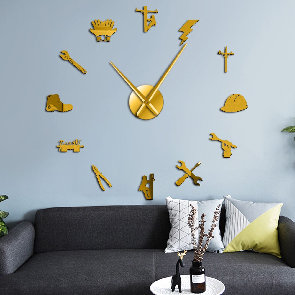 Elektriker Werkzeug Linienrichter Stumm 3D DIY Wanduhr Elektrische Reparatur Acryl Spiegel Oberfläche Zauberstab Dekor Uhr Uhr Für Linienrichter
