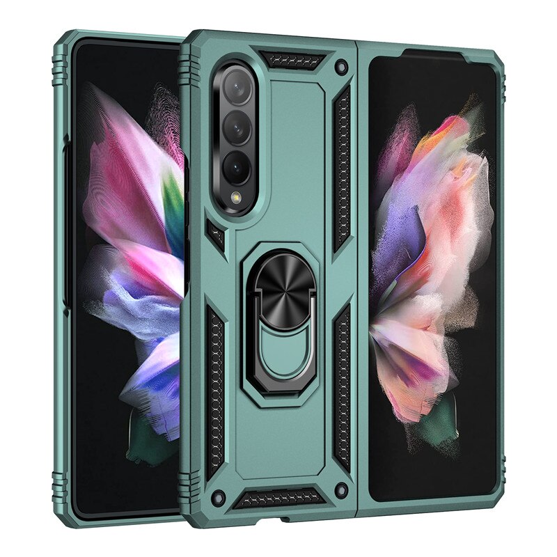 Per Samsung Galaxy Z Fold 3 custodia armatura antiurto supporto per anello magnetico supporto per staffa Cover posteriore per Galaxy Z Fold 3 5G custodie: Green