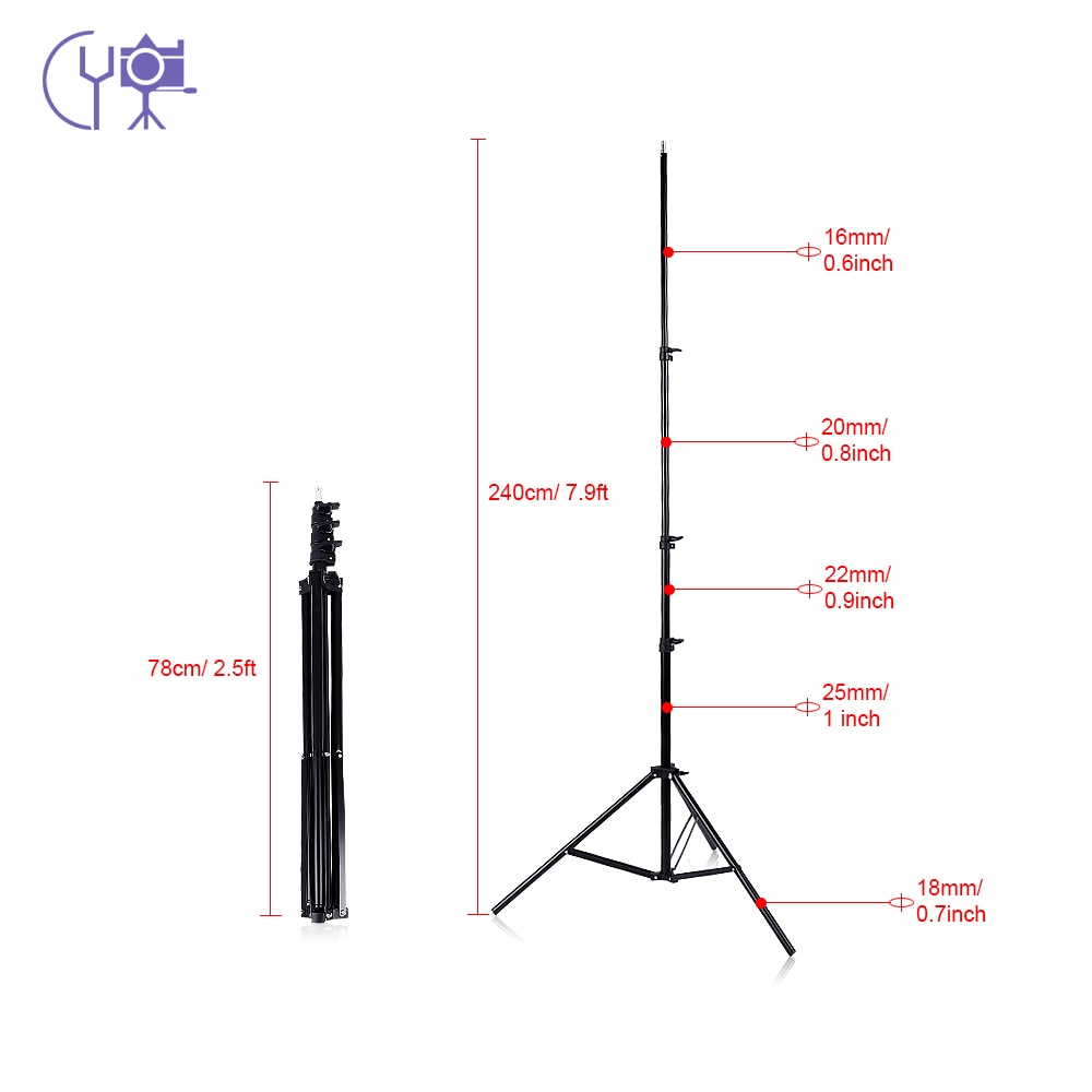 2.4M/6.6ft Light Stand Statief 1/4 &quot;Schroef Voor Studio Foto Video Verlichting Softbox Flashgun Lampen Paraplu Achtergrond