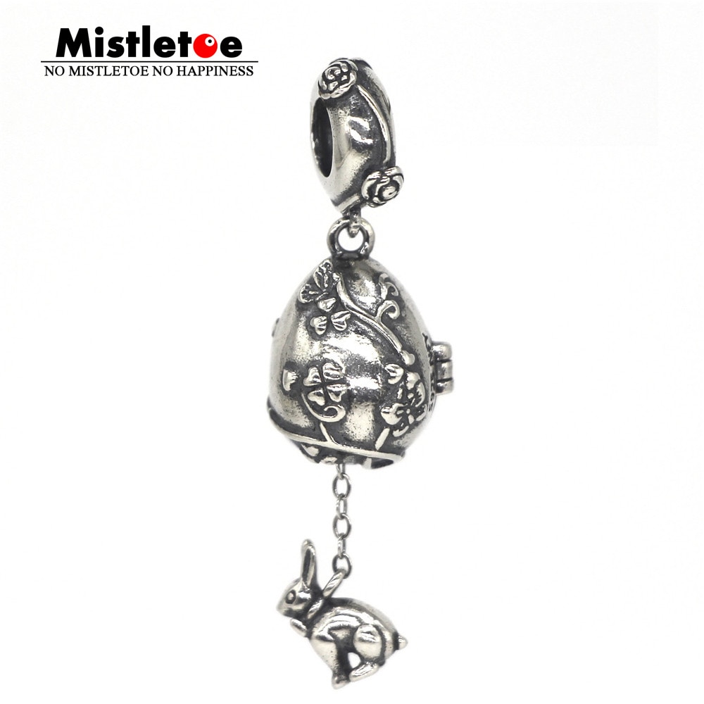 Mistel 925 Sterling Silber Ostern eier Kaninchen Baumeln Charme Europäischen Schmuck