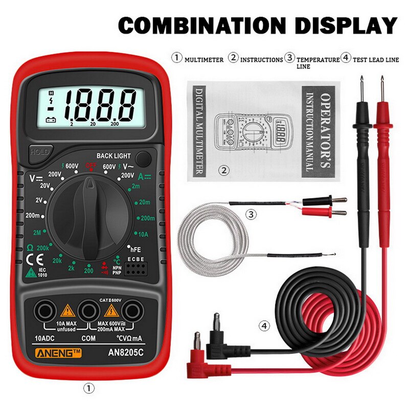 Digital Multimeter /DC Ammeter Tester Meter Multimetro With Thermocouple LCD Portable Multimeter