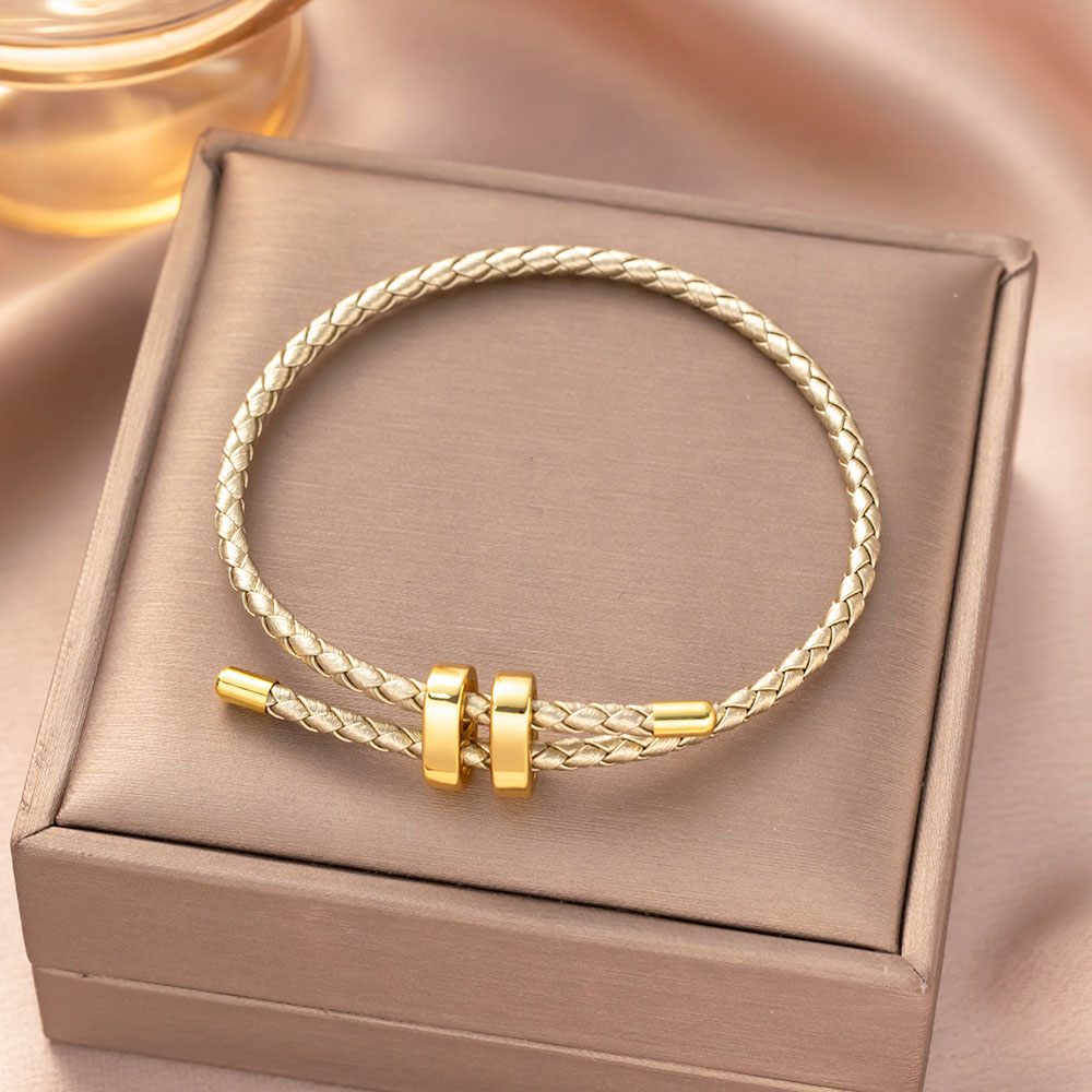 Pulsera de cuerda impermeable de alambre ajustable, hebilla dorada de acero inoxidable, pulseras trenzadas hechas a mano para mujeres y niñas, joyería de: Color amarillo dorado claro
