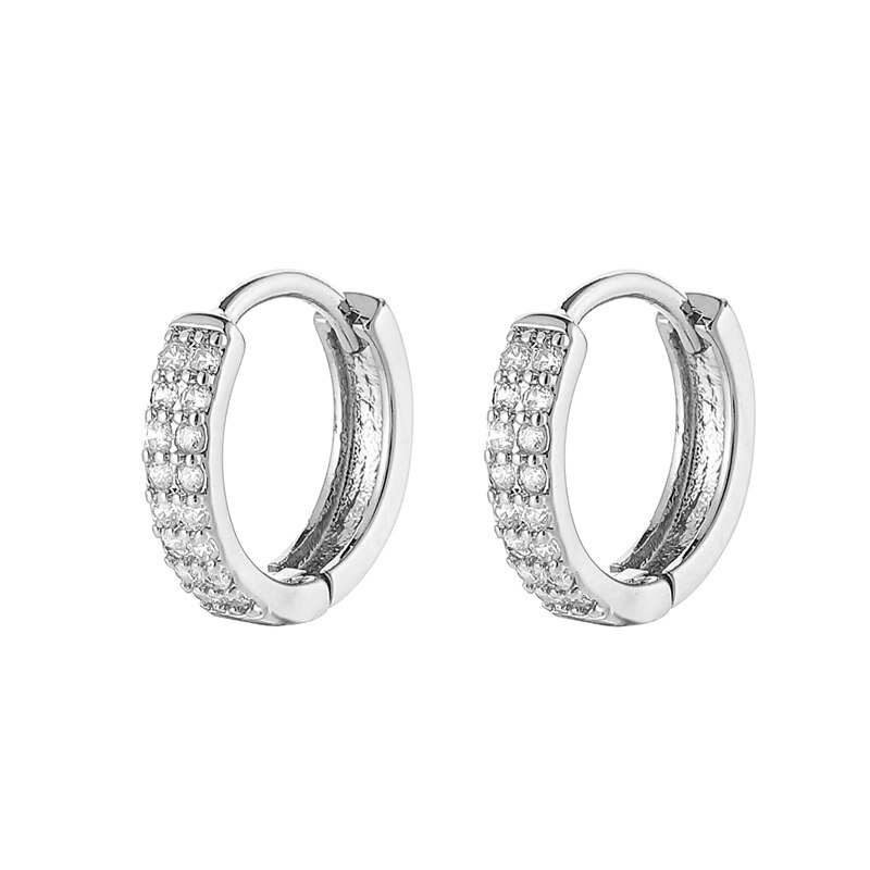 cubic zircon Small Hoop Earrings double crystal Gold Earrings For Women Girls Jewelry: SILVER