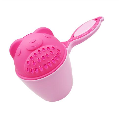 Gorros de baño de dibujos animados para bebé, taza de champú para niño, cebo de baño para bebé, cucharas, taza para lavar el pelo, herramienta de baño para niño: Pink Bear