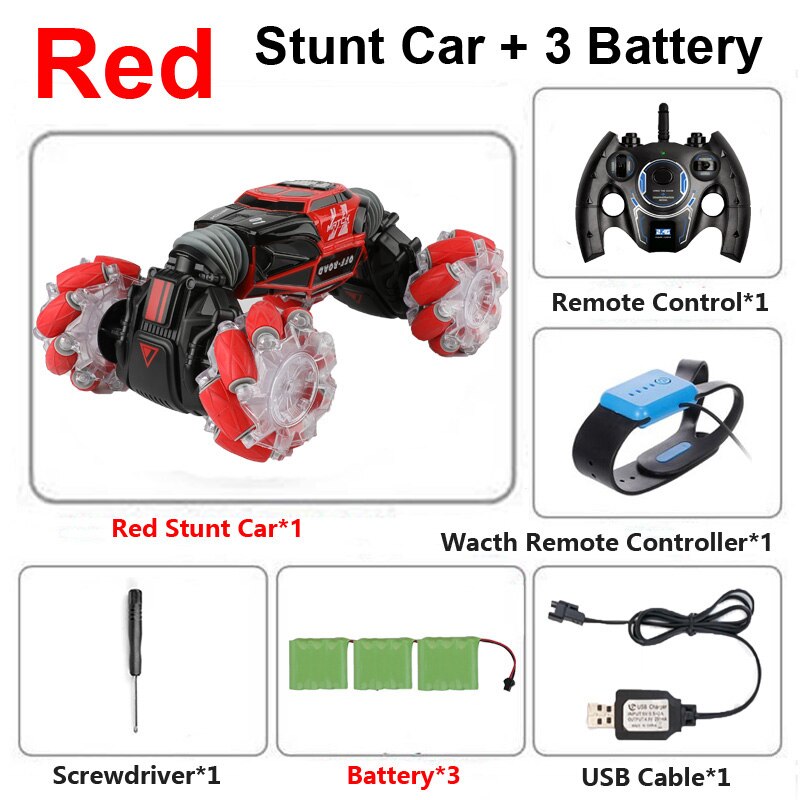 1:16 Remote Control Stunt RC Car Gesture Induction Twisting 4WD Off-Road Vehicle Light Music Drift Side Driving RC Toys: Red 3B