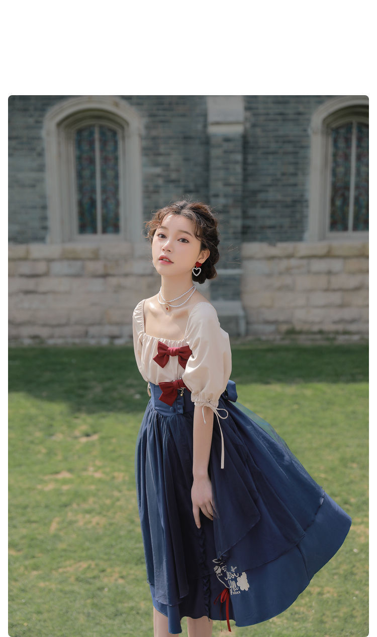 Snow White French Dress Girl Summer French Retro Puff Sleeve Tea Break Dress Party Vintage Dress French Dress Women