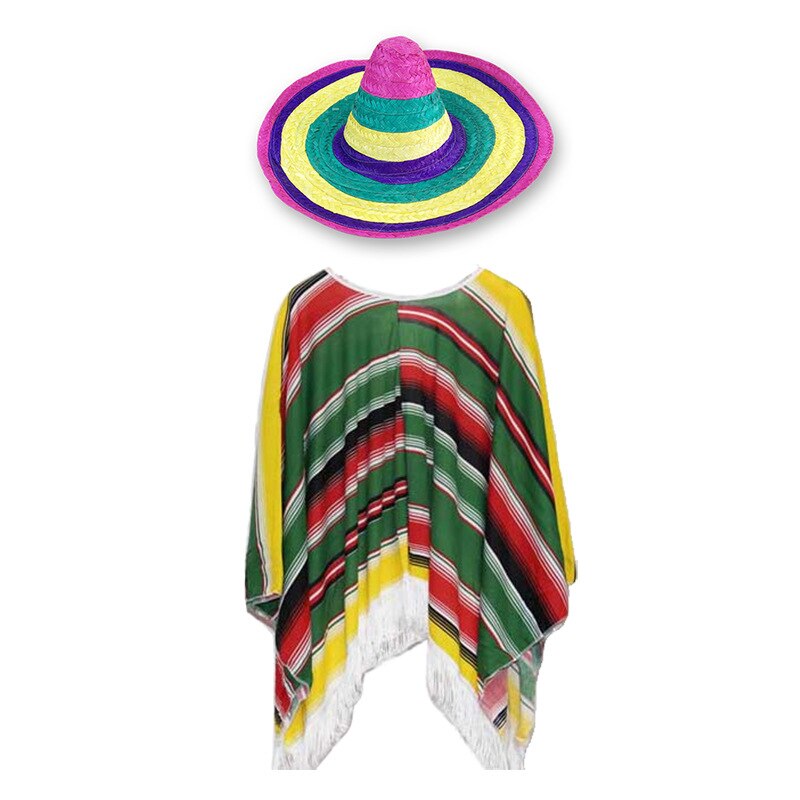 Men's Halloween Mexican Cloak Mexico Costume Mexican Fancy Dress Cape Party Costume for Party Mexico Costumes Cosplay: Kids Green