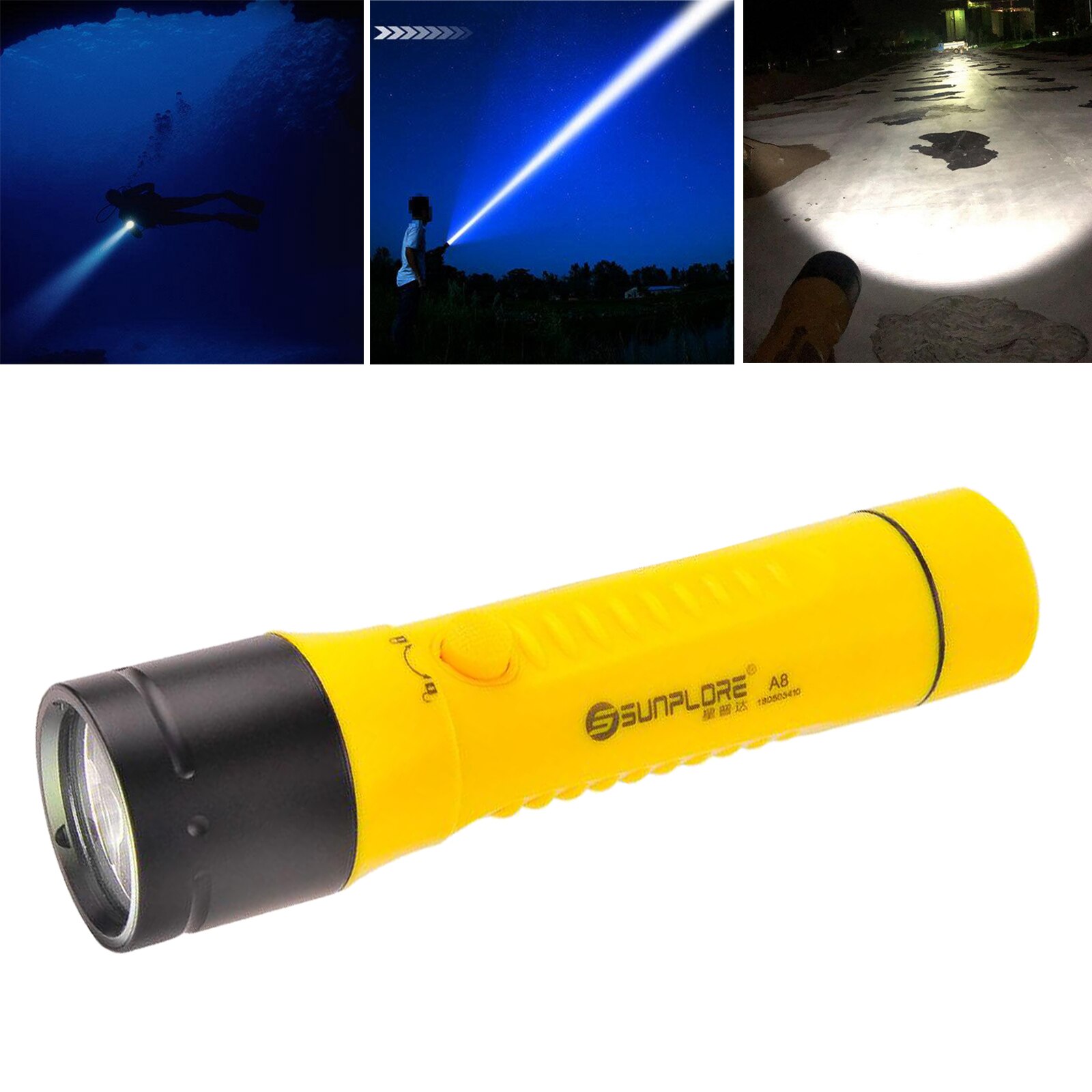Linterna subacuática de buceo superbrillante, antorcha, iluminación para senderismo