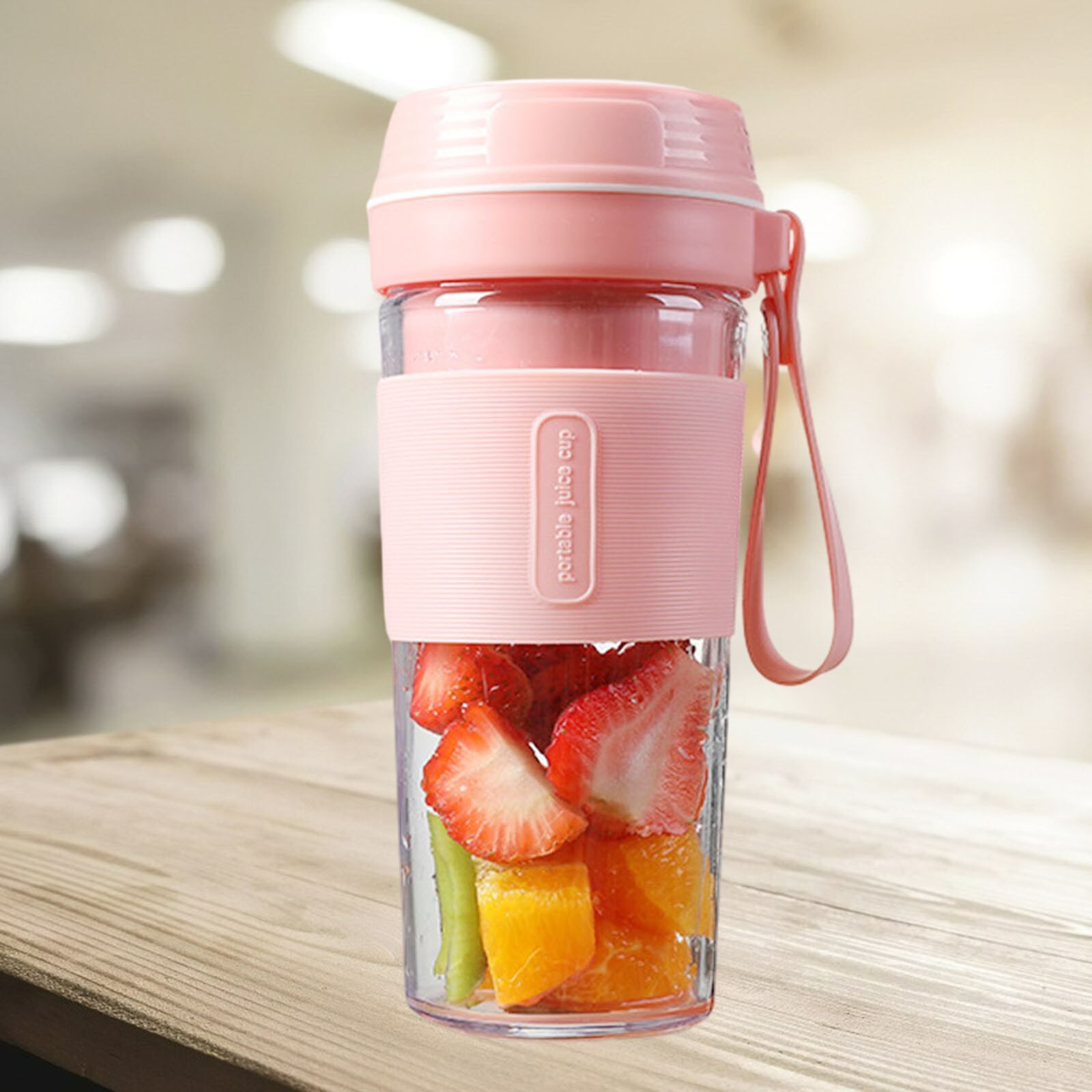 270ML Mini Portable Blender Household Portables Smoothie Blenders Fruit Mixer Juicer Home Appliances: Pink Four Blade