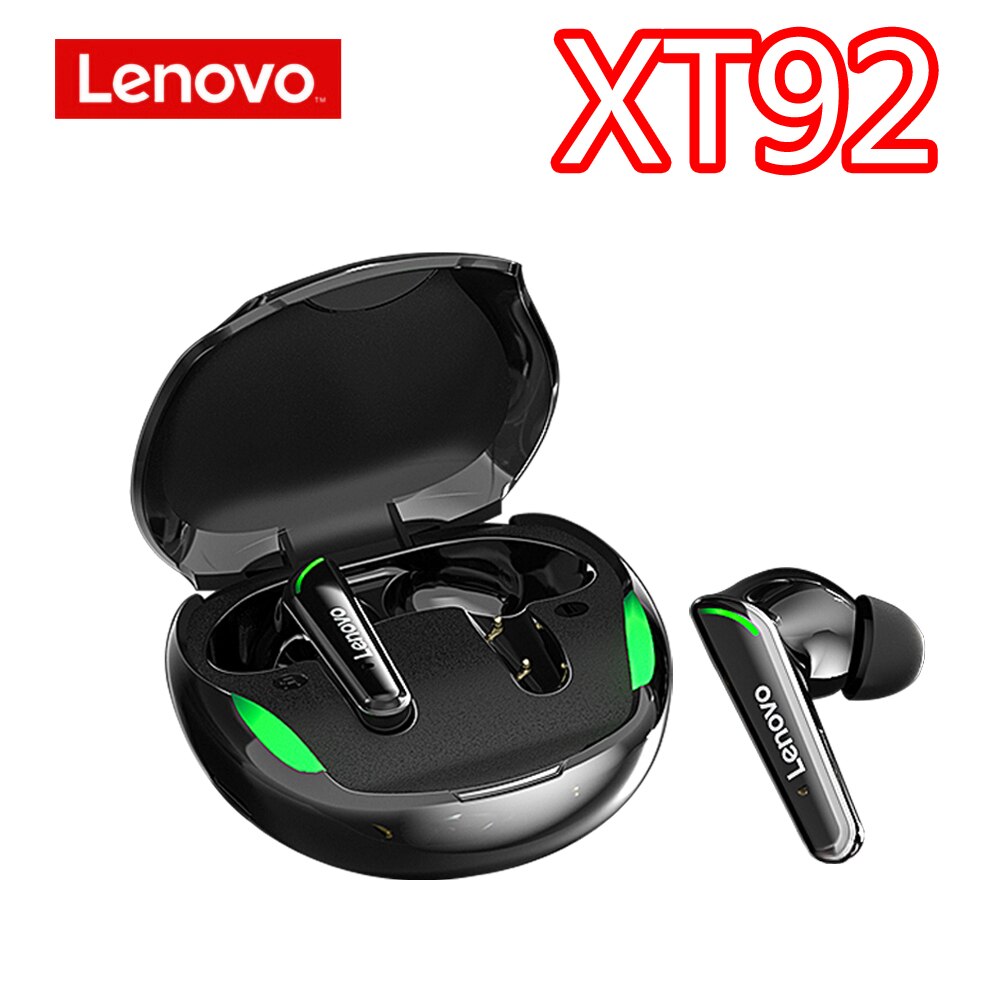 Lenovo LP40 XT82 XT92 XT96 Bluetooth 5.1 słuchawki bezprzewodowe słuchawki HiFi Stereo Bass sterowanie dotykowe zestaw słuchawkowy do gier z mikrofonem: XT92 Black