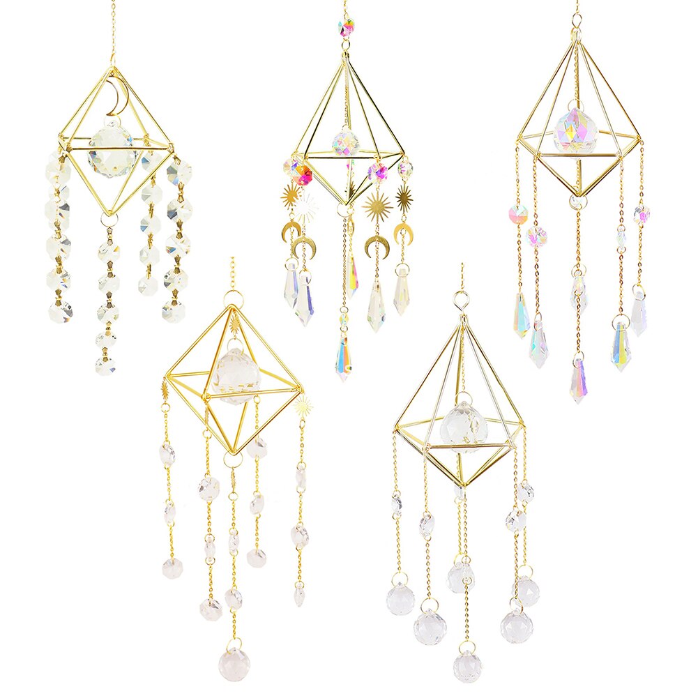 Crystal Windchimes Ster Maan Hanger Hexagon Prisma Zon Licht Catcher Tuin Venster Bruiloft Opknoping Home Decor Wind Chime