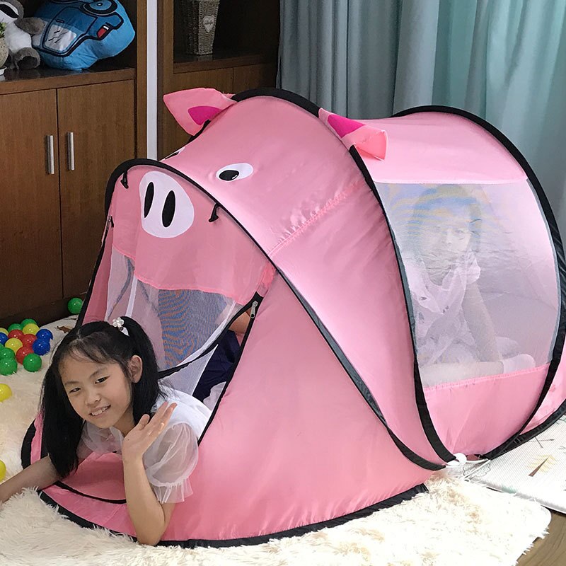 Portable Children Indoor And Outdoor Play Tent Pop-up Tent Cartoon Pink Pig Children's Toy Playhouse