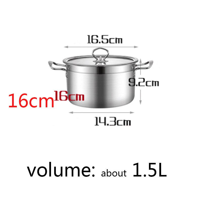 1pcs Stainless Steel Double Bottom Pot Soup Pot Nonmagnetic Cooking Pot Multi-purpose Cookware Non-stick Pan: B-16CM 1.5L