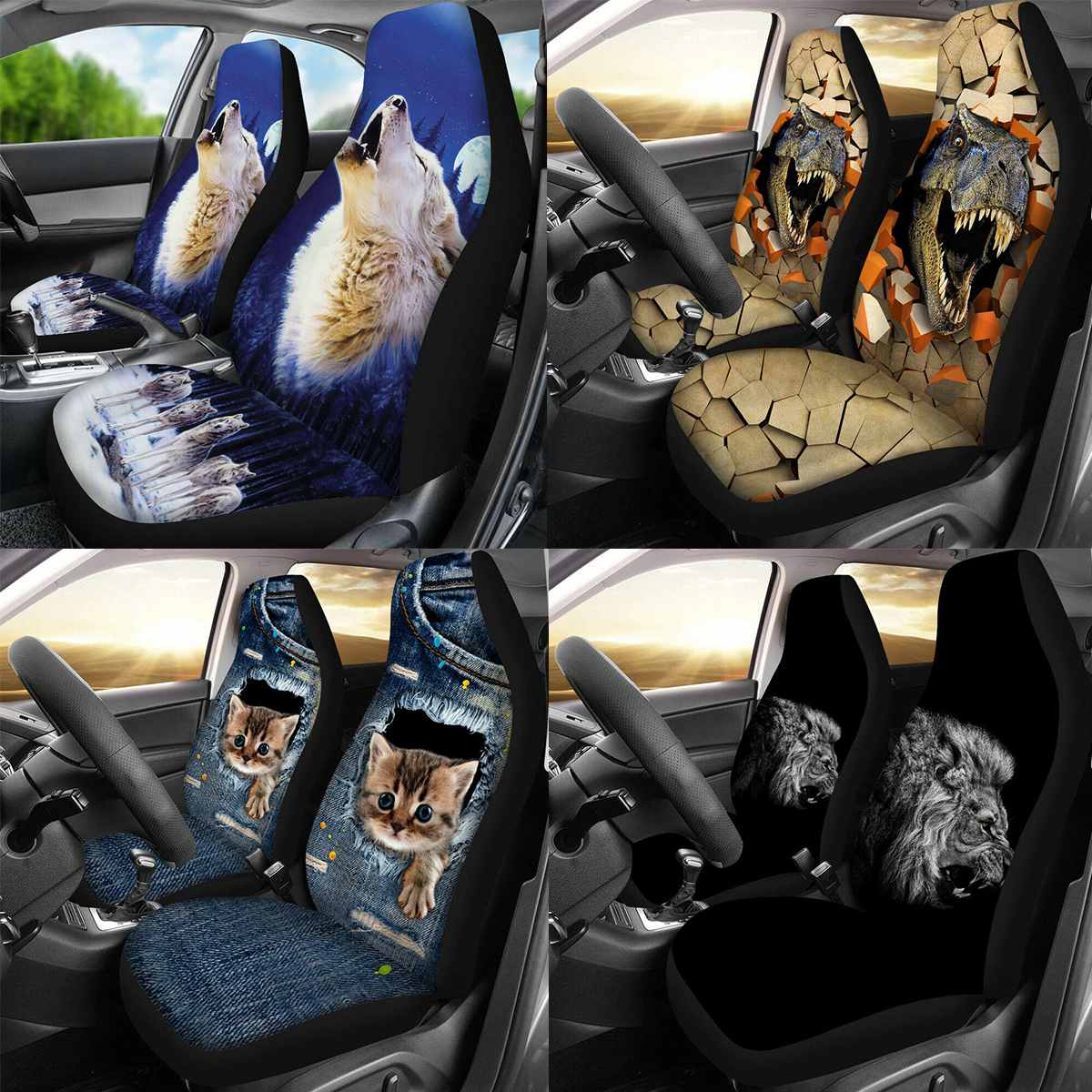 3d djur vargtryck universella bilstolsöverdrag bil styling auto sätesöverdrag bil hel sätesöverdrag skydd interiörtillbehör