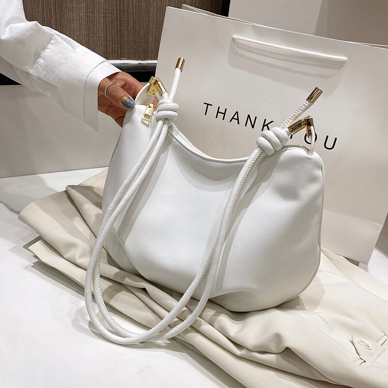 Bolso de hombro Casual liso para mujer bolso cruzado de tendencia bolsos de mano Hobos de invierno de piel sintética suave bolsos de viaje: White