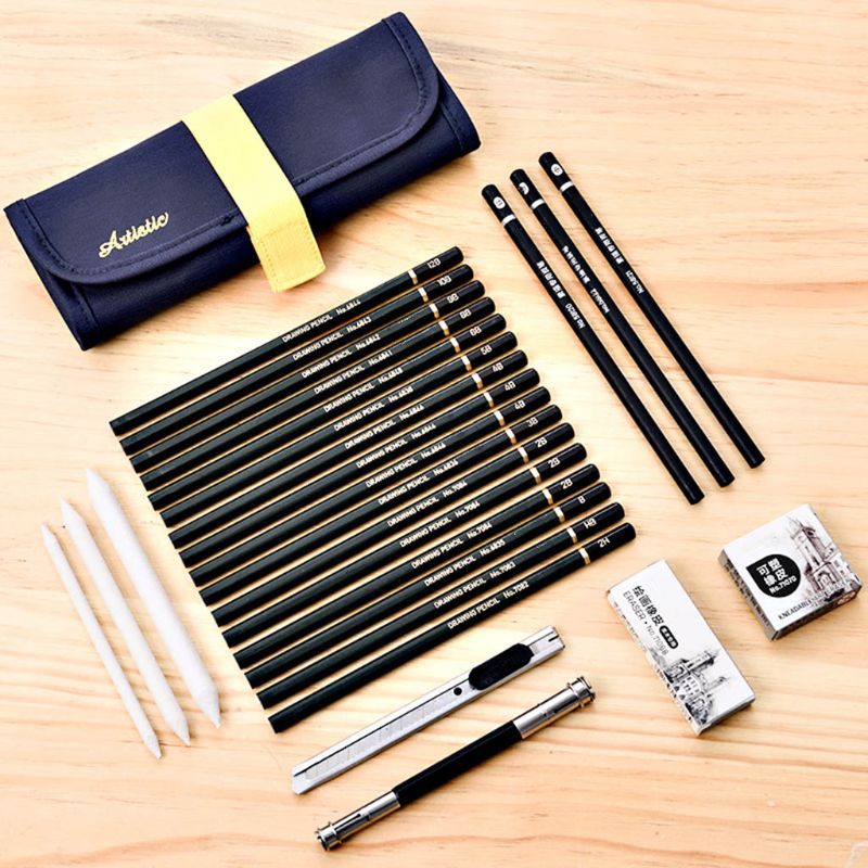 27 stuks schetspotlodenset schetsen tekenen oprolbare tassen kit schilder