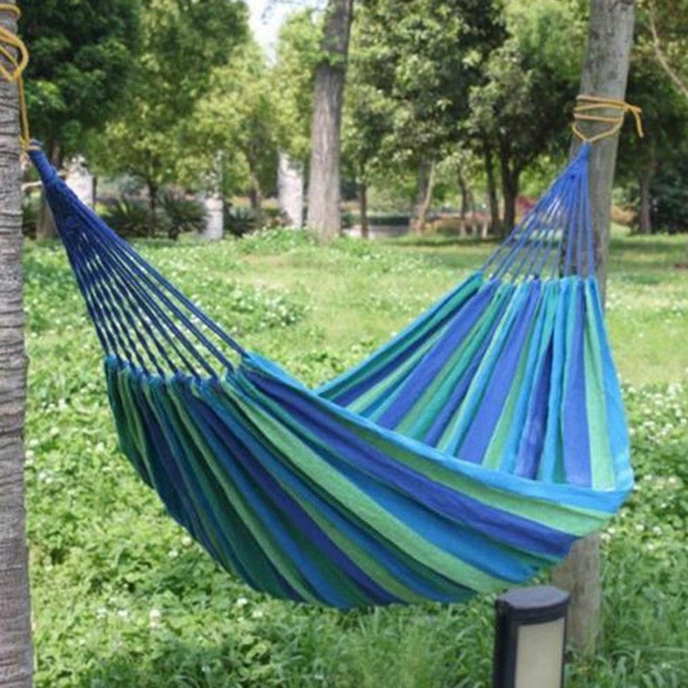 Draagbare Hangmat Outdoor Tuin Hangmat Opknoping Bed Voor Home Reizen Camping Wandelen Swing Canvas Streep Hangmat