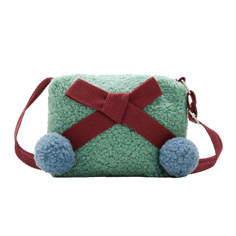 Baby Kids Bowknot Mini Fur Handbags Cute Crossbody Bags Flaps Girls Purse Plush Bag School Handbag: Green