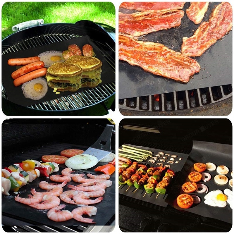 3 st non-stick bbq grillmatta utomhus picknick matlagning grillmatta ugn verktyg återanvändbar pad bakplåt bärbar