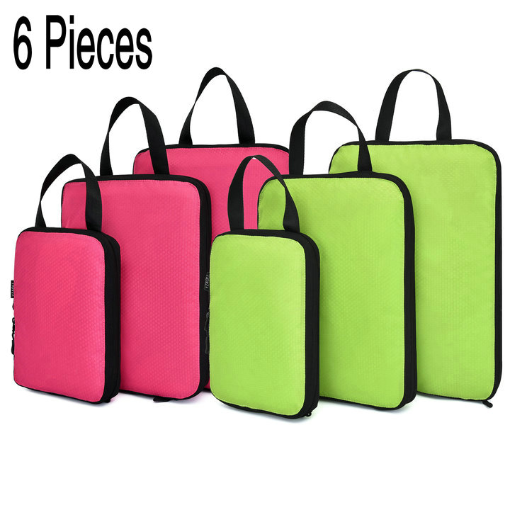 Soperwillton Compression Packing Cubes Set For Travel 3 Sizes 3 6 Pieces Travel Luggage Packing Organizers Accessories #9004: 6pcs Rose and Green