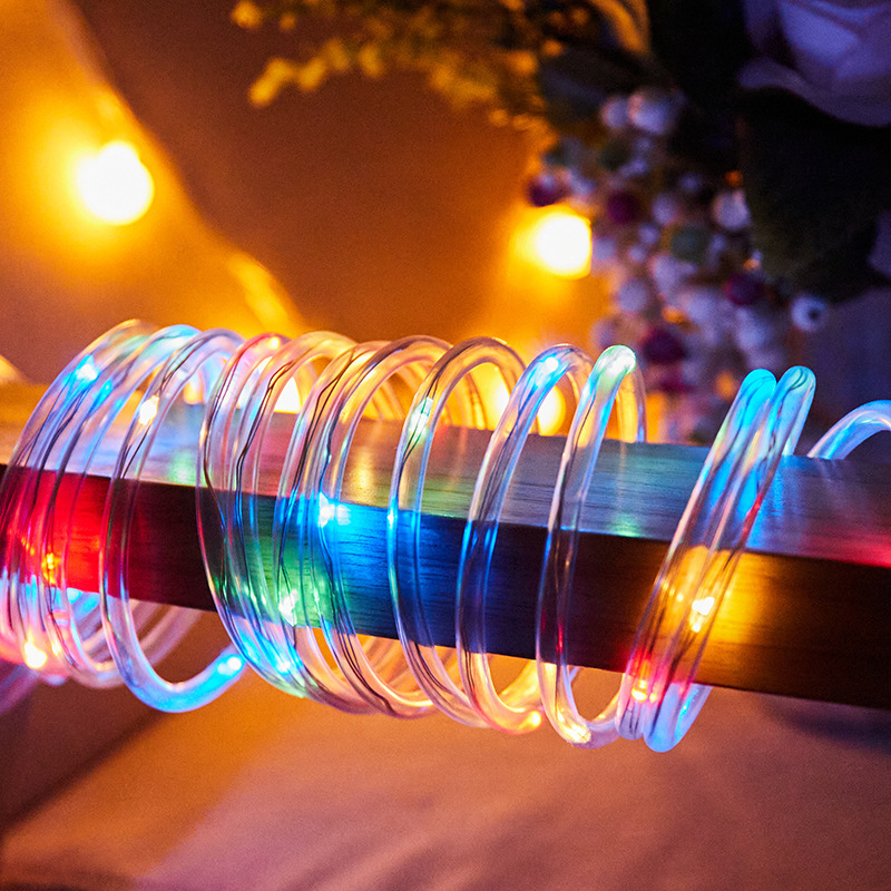 Luces de cuerda LED solares, cadena de luces de tubo de hadas, lámparas de césped impermeables para exteriores, 8 modos para el hogar, jardín, Patio, decoración de boda