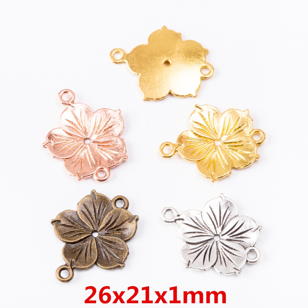 25 abalorios colgantes de doble flor, colgante de aleación de Zinc brillante para pulsera, collar DIY, accesorios de joyería de Metal 6425