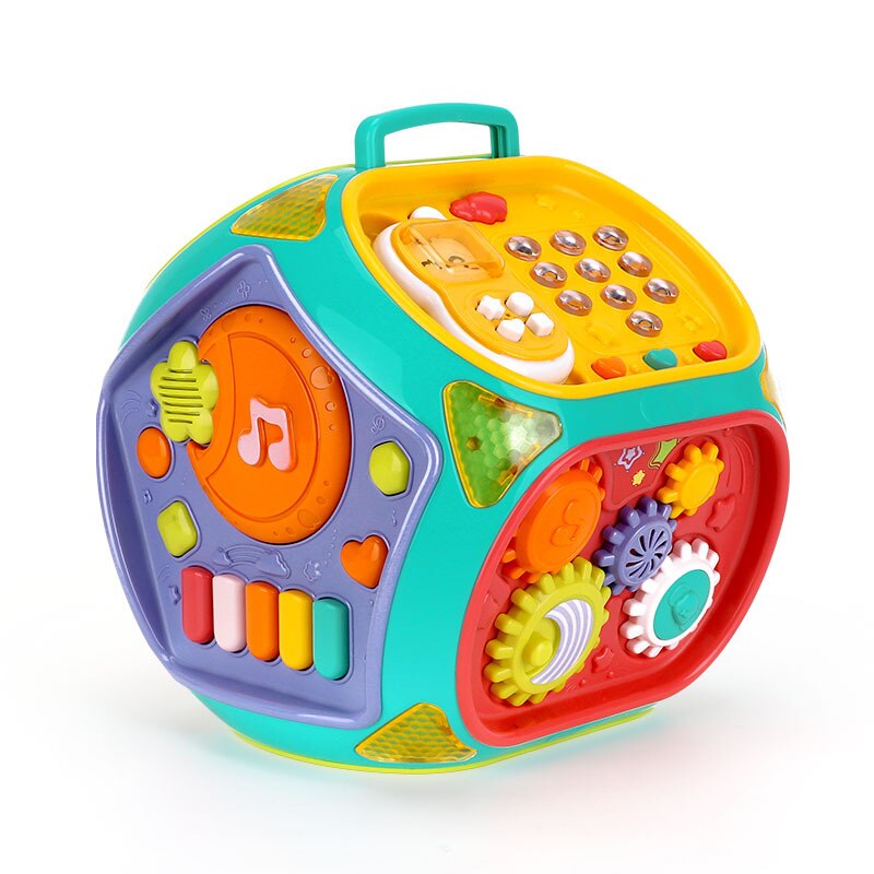 Puzzle early education baby Multi-functional hand-patted drum wisdom cube game table polyhedron wisdom house: Blue