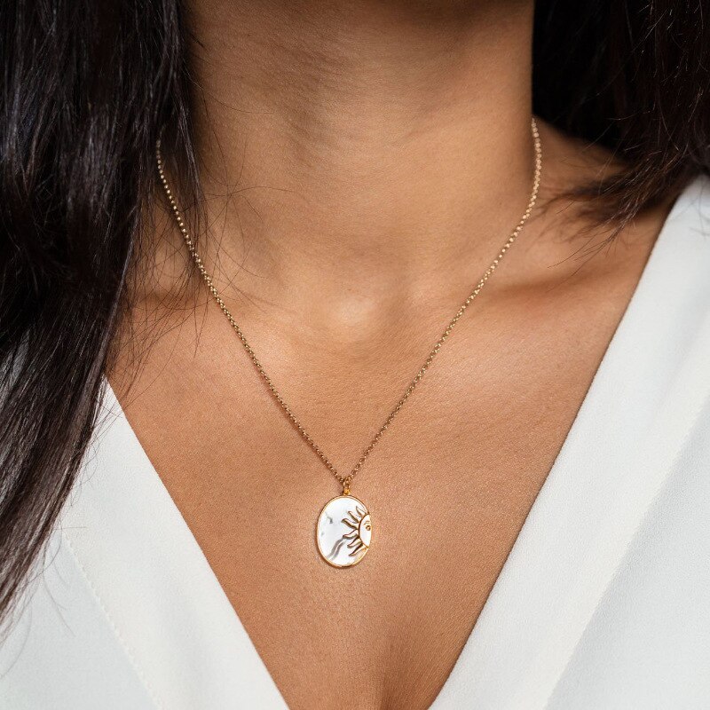 Natural Shell Star Necklace Mother of Pearl Oval Pendant Necklace for Women Minimalist Collars Stainless Steel Jewelry