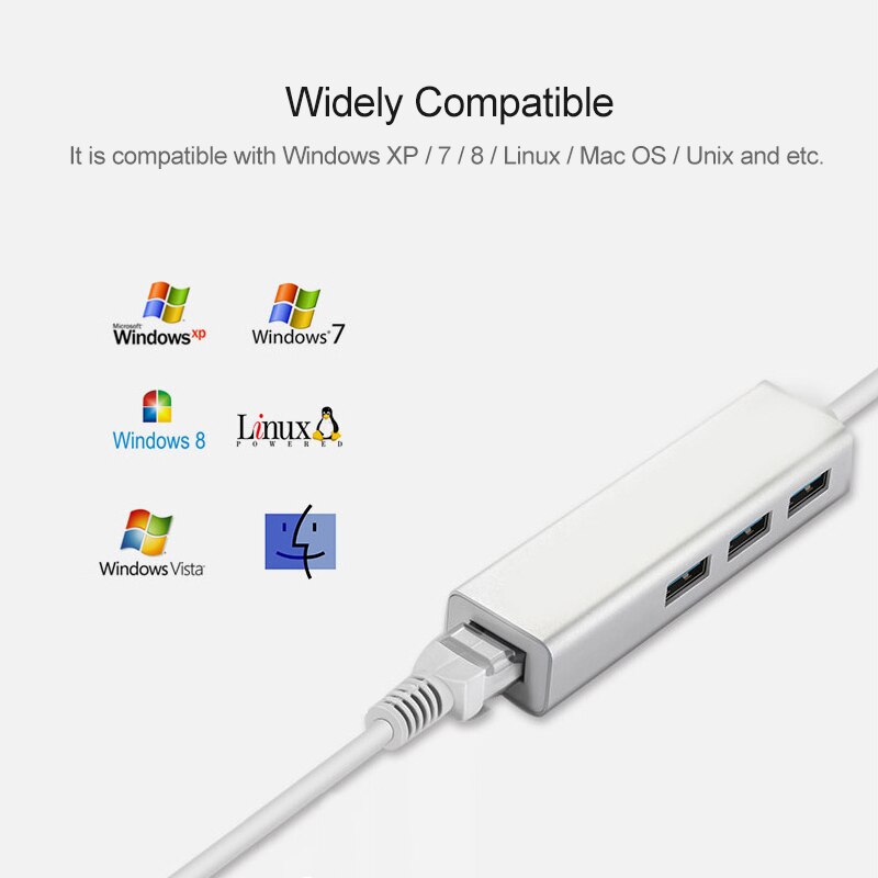 Eksternt netværkskort thunderbolt 3 to ethernet 3 porte usb 3.0 hub type c til  rj45 100 mbps lan adapter data til macbook