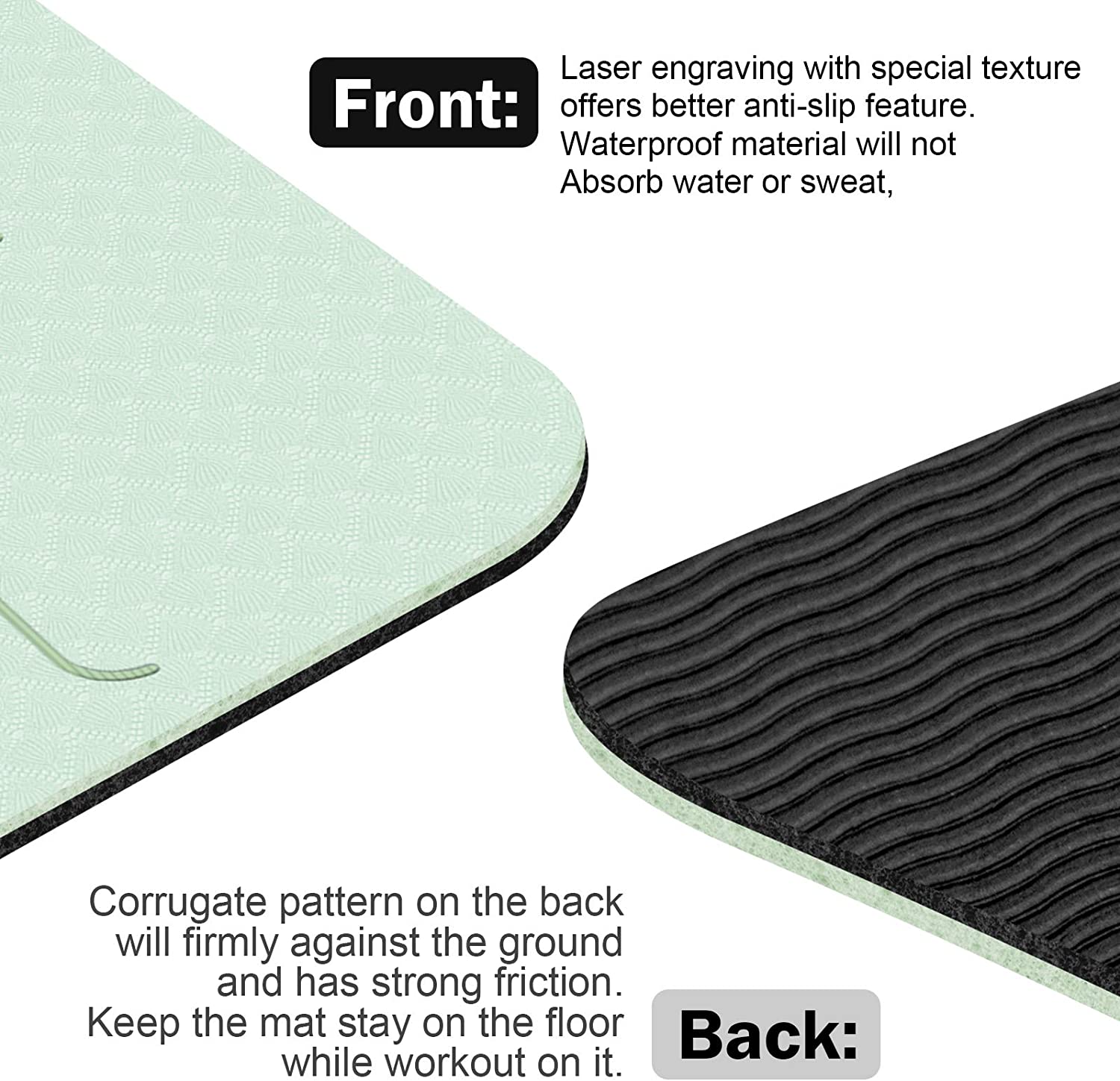 BAIYING Esterilla Yoga, TPE Antideslizante Colchoneta de Yoga para Entrenamiento en casa y Gimnasio Ejercicio, Esterilla Fitness para Yoga, Pilates, Deporte, 183mm x 61mm x 6mm