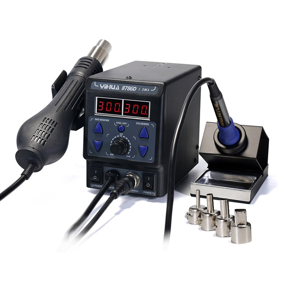 Updated YIHUA 8786D I Soldering Station Digital Display Air Gun Welding Station BGA Rework Station Soldering Iron Heat Gun: Package 2 220V