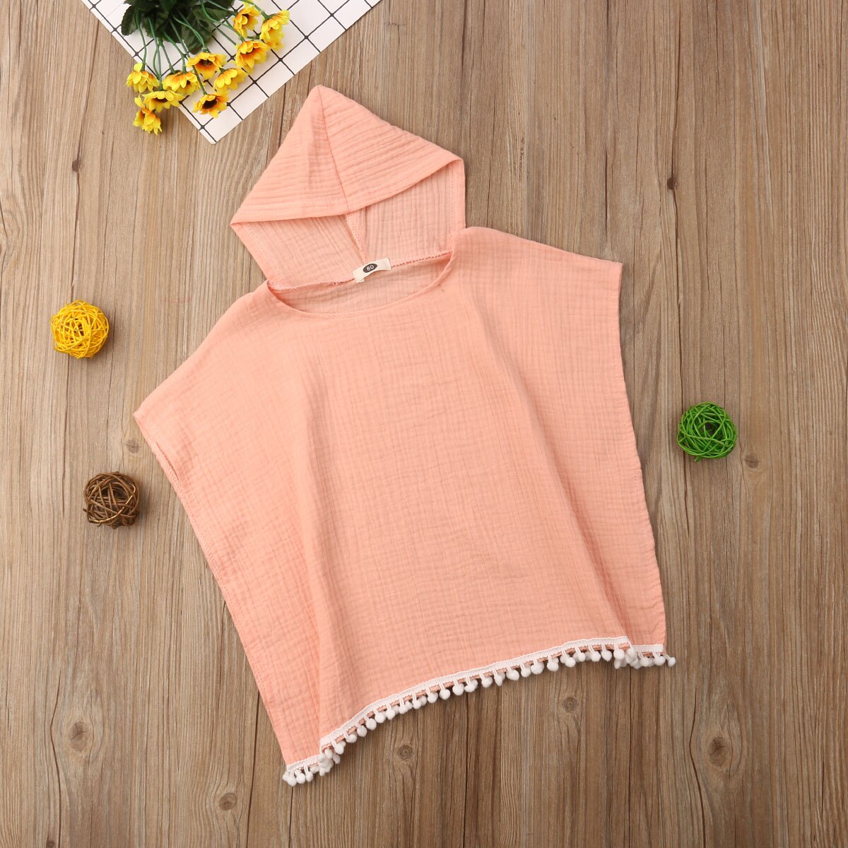 Peuter Kinderen Meisje Lange Kleding Katoen Cape Jurk Hooded Kwastje Mantel Poncho Jumper Kleding Outfits Pak 0-4T