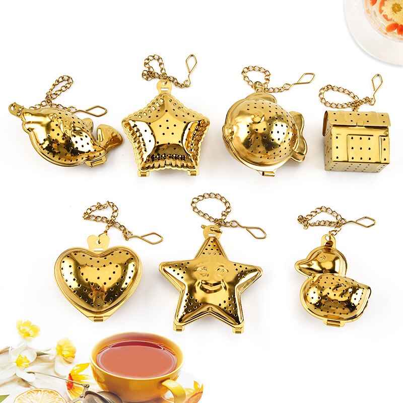 1PC Tea Infuser with Metal Ring for Loose Tea Tea Ball In Mail Box for Safe 18/8 Stainless Steel with Golden Plating
