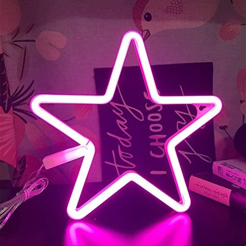 Førte neonskilte til vægdekoration usb eller batteridrevet stjerne natlys lamper kunst dekorativ til hjemmefest stue: Lyserød