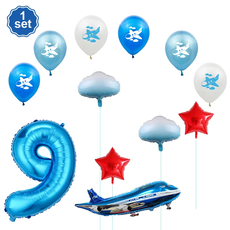 Airplane Foil Balloon Set 32in Number Balloons Banner Kids Boys Girls Airplane Birthday Decorations Aviator Baby Shower Supplies: Khaki