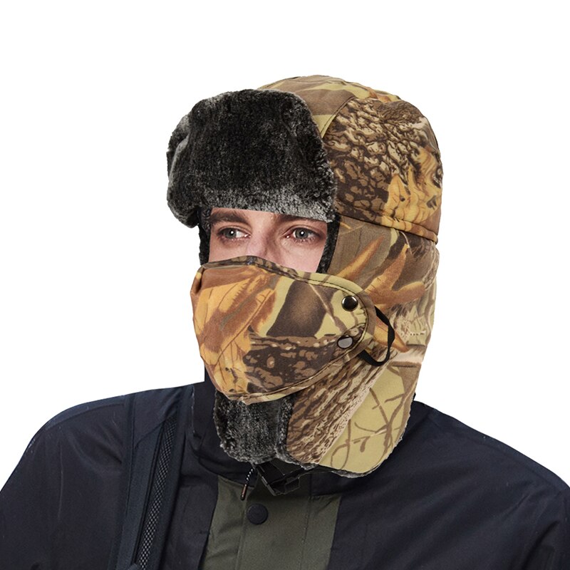 Herre camouflage vinter varm hat vindtæt hat cykling vindtæt ørebeskyttere ansigt ørebeskyttelse blødt hovedbeklædning med ansigtsdæksel: 4