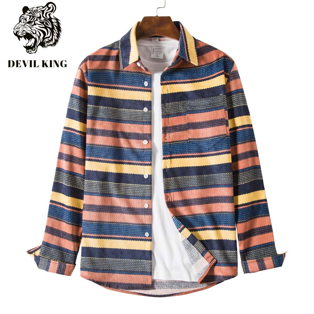 Devil king herenkleding herfstproduct overhemd met corduroy etnische print lange mouwen all-match overhemd