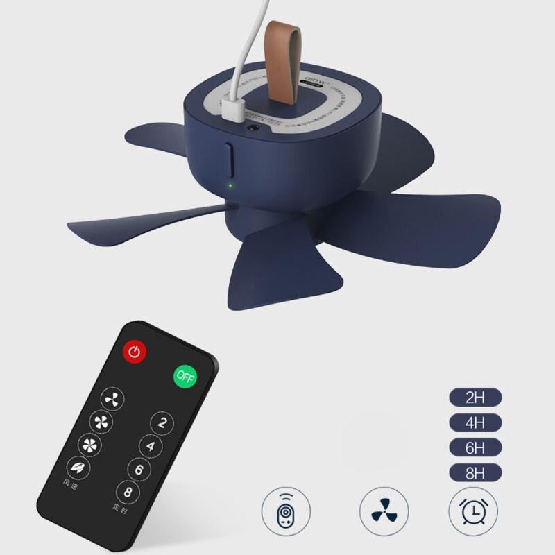 Remote Control Timing USB Powered Ceiling Fan Air Cooler 4 Speed USB Fan for Bed Camping Outdoor Hanging Camper Tents Hanger Fan